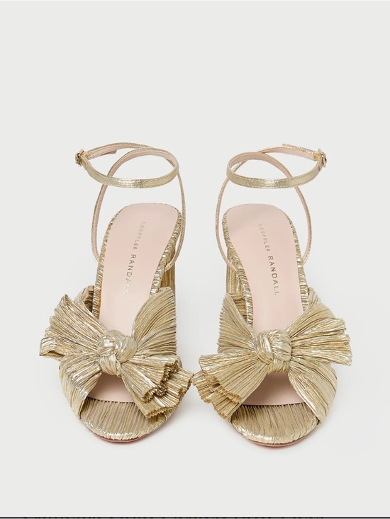 Loeffler Randall Shoes - Loeffler Randall Camellia Gold Pleated Bow Heel Sz 10